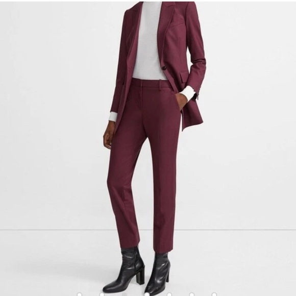NWT Theory straight cropped burgundy leg pants - Picture 3 of 10